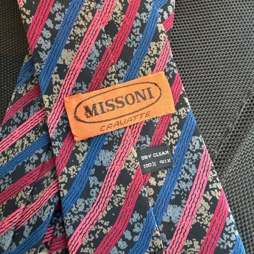 Missoni Cravatte Silk Tie Men's Pink Blue Multi Designer Italian Necktie